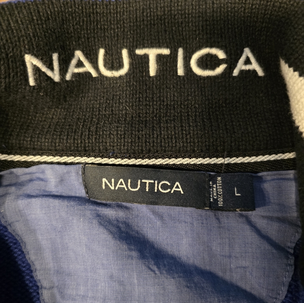 Nautica Blue and Black 1/4 Zip Mens Sweater with Ribbed Cuffs Size Large - Picture 3 of 8